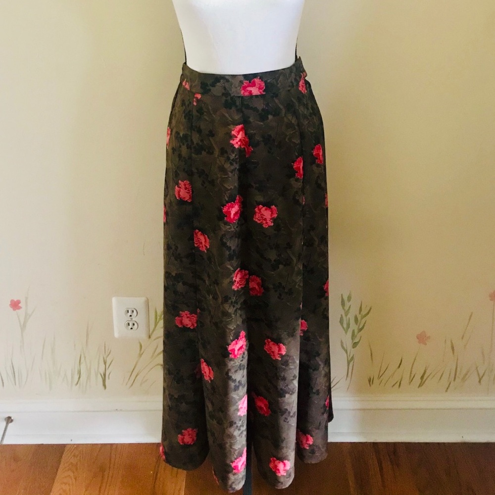 LIA Brown & Pink Flowered Maxi Skirt